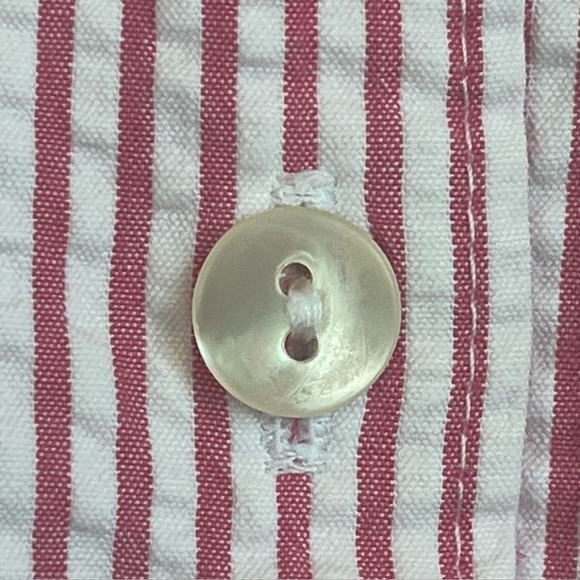 L.L. Bean Searsucker Red and White Striped Shirt Size Medium Coastal Nautical - Picture 10 of 15